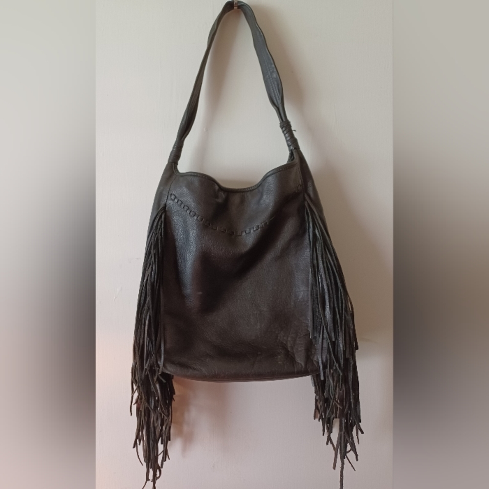 Margot black leather fringed purse